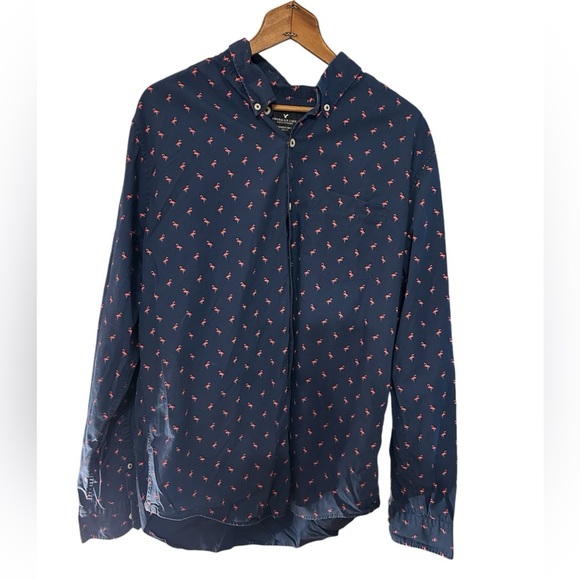 American Eagle Outfitters Button Down Long Sleeve Shirt with Flamingos Size L - Picture 1 of 5